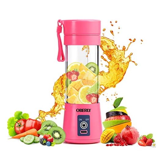 Portable Blender, OBERLY Smoothie Juicer Cup - Six Blades in 3D, 13oz Fruit Mixing Machine with 2000mAh USB Rechargeable Batteries, Ice Tray, Detachable Cup