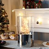 Tisch-Kamin/Feuerstelle aus Edelstahl und Glas