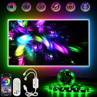 TV LED Podświetlenia 3.5M, Led Strip Lights z Bluetooth APP Control dla 43-65 cala TV, 16 milionów kolorów,Music Sync+wrażliwy Mic,Timing Function,Samoprzylepna,Adapter USB Powered dla 45 55 58 65 70 Cali
