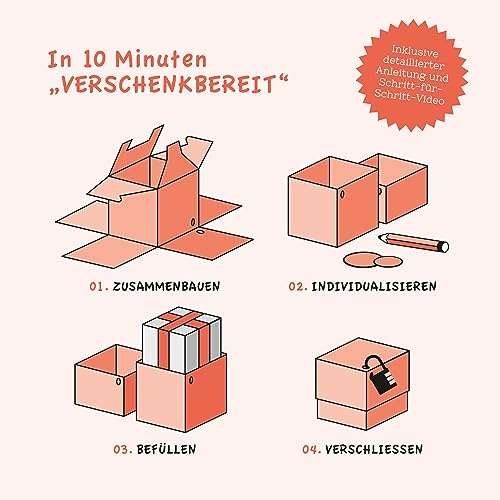 SURPRISA Geschenkbox, Rätselbox Geldgeschenke Verpackung, Gutscheine zum Geburtstag oder Hochzeit, Worträtsel, Größe S (12cm)