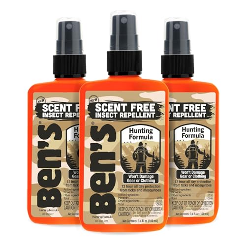 Ben's Hunting Formula - Tick & Mosquito Repellent for Up to 12 Hours of Protection - 20% Picaridin Bug Spray with Pump Spray - Sweat-Resistant - 3.4 oz (3 Pack)