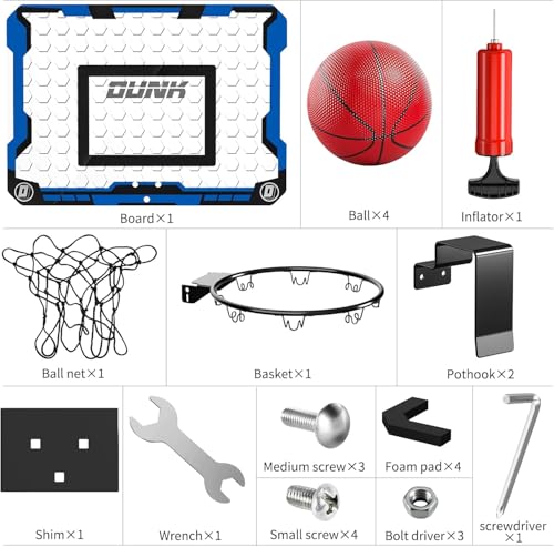 TEMI Basketballkorb Indoor, Mini-Basketballkorb mit 4 Bällen, über die Tür Basketballbrett für Kinder und Erwachsene, Basketball-Spielzeug für Jungen Mädchen Alter 3 4 5 6 7 8 9 10 11 12