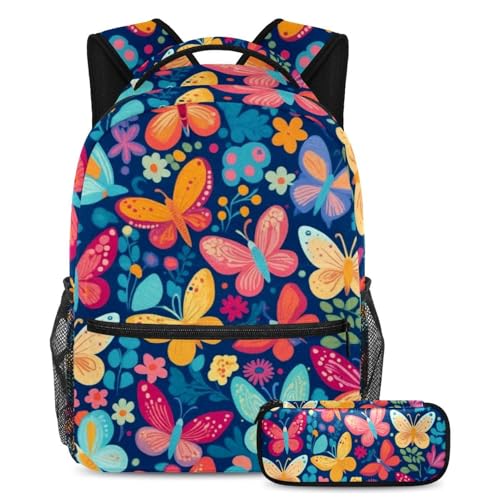 Cartables grande capacité papillons colorés avec trousse d'école pour ados