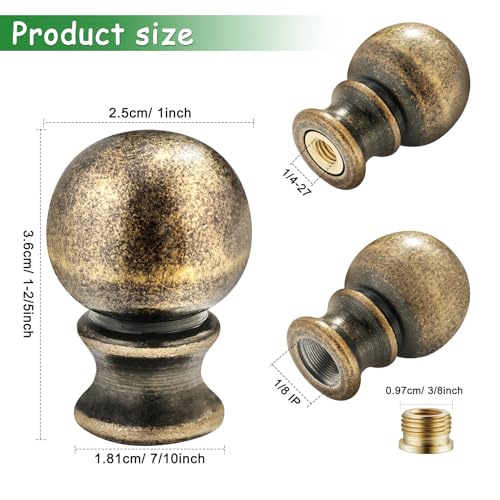Emnooti Ball Lamp Finial Cap Knob For Lamp Shade Top,Solid Lamp Finial Caps,Heavy Metal Top Screw Finial For Black Lamp Shade Holder Antique Brass Lamp Harp thumb #3