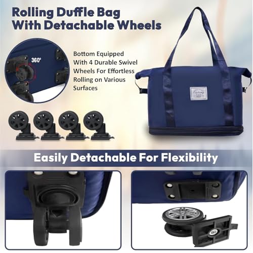 Image of Yatee Foldable Trolley Travel Bag with Wheels for Women & Men, Expandable Rolling Duffel Bag, Large Capacity Lightweight Luggage, Waterproof Carry Tote with Detachable Wheels for Travel