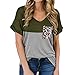Produktbild Damen Sommer Kurzarm T-Shirt Casual Lose Tops Oberteil mit Leopardenmuster Sexy Bluse Damen Sommer T-Shirts Rundhals Ausschnitt Triple Color Block V-Ausschnitt Leopard Print Pocket Colorblock Kurzarm
