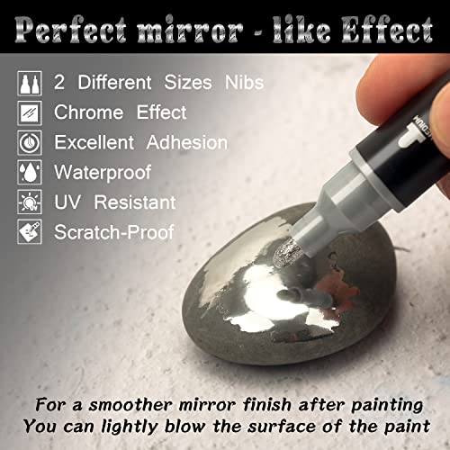 Brusarth Liquid Mirror Chrome Marker Paint Set, Diy Silver Art Liquid Mirror Chrome Marker Pen For On Any Surface (0.7 & 3.0Mm Dual Tip) #TOP1
