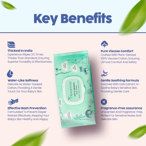 Image of Omumsie 99% Pure Water (Unscented) Baby Wipes | Made With Thickest Plant Based Cotton Fibers | 60 pcs per pack (Pack of 3)