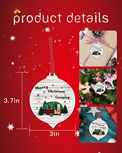Christmas Ornaments 2022, Christmas Camper With Puppy Dwarf Double-Sided Xmas Hanging Ornaments 6 Pack, Snowflake Wooden Stripes Grain Christmas Tree Decorations Ornament For Party/Wedding 3.7"X3" #TOP4