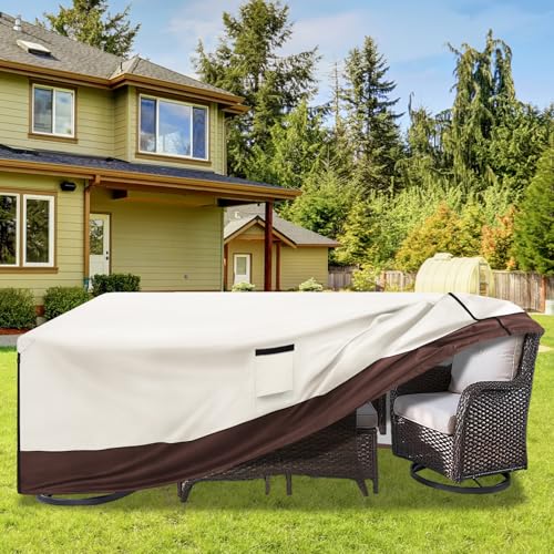 Aacabo Patio Furniture Cover for 5 Pieces Set-Waterproof 600D Oxford Fabric Cover for 5 PCS Outdoor Sets Wicker Metal Couch Rocking Glider Swivel Chairs Ottomans Sectional Sofa Dining Chair Beige by Aacabo - Image 8