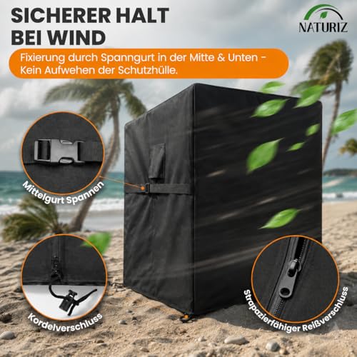 Naturiz® Premium Strandkorb Schutzhülle Winterfest - wetterfest - wasserdicht - Strandkorb Abdeckung UV-beständig - Strandkorbhülle mit Belüftungsfenstern, Hülle 600D Oxford (120cm)
