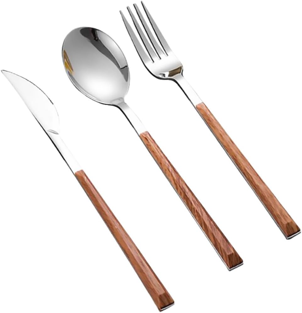 3pcs Stainless Steel Fork Spoon Cutter Set with Wood Handle Xmas