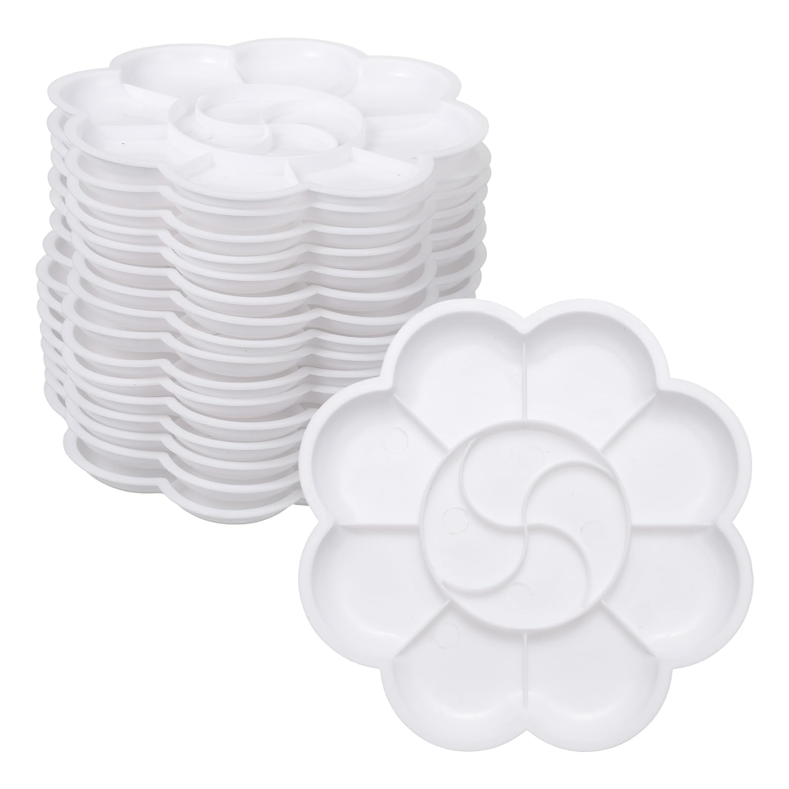 sourcing map Paint Tray Palette, 4.3" Flower Shape Plastic Watercolor Palette Painting Tray for DIY Craft Art Class Painting Party Supplies Paint Holder(White, Pack of 16)