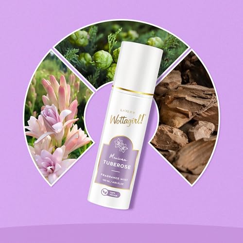 Image of Layer'r Wottagirl Mexican Tuberose Fragrance Mist - 100% Vegan - Bold & Floral Scent with Tuberose, Rose, Cypress & Cedarwood - Long-Lasting Fragrance Mist for Women (120ml)