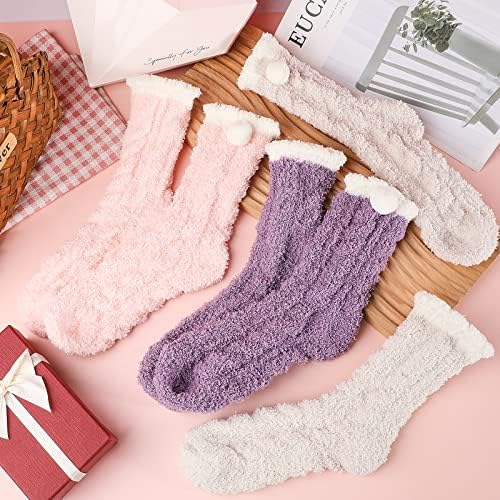 SATINIOR 3 Pairs Fluffy Socks Winter Cozy Slipper Socks Warm Soft Fleece Bed Socks for Women Ladies Christmas Stocking Stuffers, 3 Colors