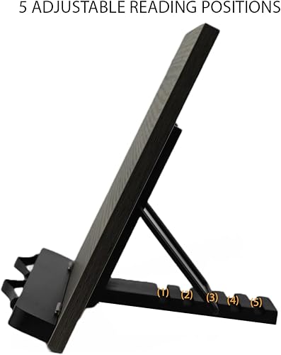 Miniatura 2 de Soporte para libros de bambú, soporte para libros de cocina, escritorio de lectura con 5 alturas ajustables, plegable y portátil, soporte de cocina