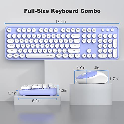 Mofii Wireless Keyboard And Mouse Combo, Computer Full Size 2.4G Plug And Play Wireless Typewriter Retro Round Keyboard And Mouse Set For Windows, Computer, Desktop, Pc, Notebook - (Light Purple) #TOP6