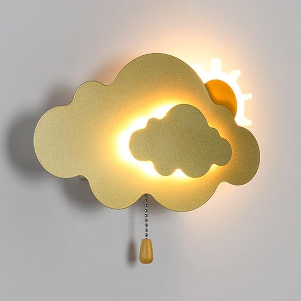 WJJHERRH Kid's Cloud Wall Pull Chain Lights Dimmable Lamp for Girls Bedroom Boys Bedside Headboard(White)