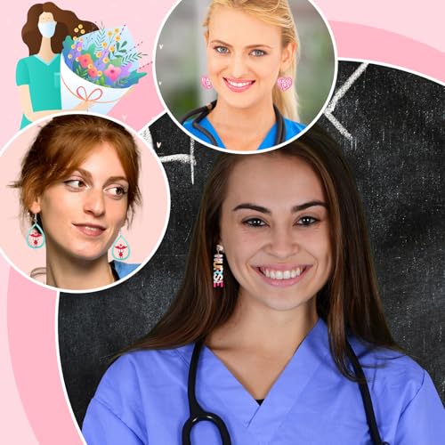 Nosiny 36 Pairs Nurses' Day Earring for Nurse Cute Wooden Stud Bulk CNA Week Appreciation Gift for 2025 Graduation Doctor4