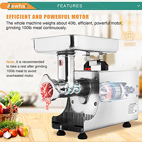 Newhai Heavy Duty Meat Grinder Commercial Meat Grinding Machine Electric Meat Chopper Mincer With 4/6/8Mm Grinding Plates & Stuffing Tubes Stainless Steel 110V Us #TOP3