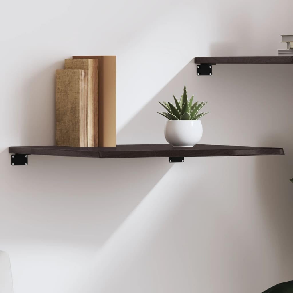 Estantería de pared marrón oscuro, 60 x 50 x 2 cm, madera maciza de roble rústico, con borde natural y alta capacidad de carga, 24 kg, para salón, baño y cocina