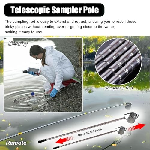 Perche Télescopique Pour Prélèvement D'eau En Acier Inoxydable - Longueur 0,6-1,5 M - Bécher 500 Ml Ou 1000 Ml