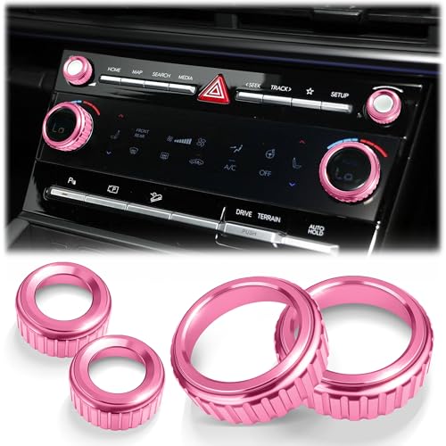 JIYOUNGSEN for 20242026 Hyundai Santa Fe 2025-2026 Santa Cruz & Tucson Accessories (Excludes SE Trim) 4PCS Aluminum Knob Cover Trim Set (Pink) for AC & Volume Interior Upgrade Knob Protection