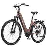 ttgo C7 SE - Bicicletta elettrica da 28 pollici, per uomo e donna, con motore centrale da 250 W, batteria da 36 V 18 Ah, 9 marce, fino a 25 km/h, portata 130-150 km, freni a disco idraulici (marrone)