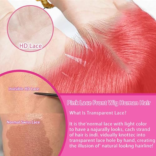 Image of 30 Inch Pink Lace Front Wigs Human Hair 13x4 HD Transparent Body Wave Human Hair Lace Front Wigs for Women 180 Density Pre Plucked Lace Frontal Wig with Baby Hair