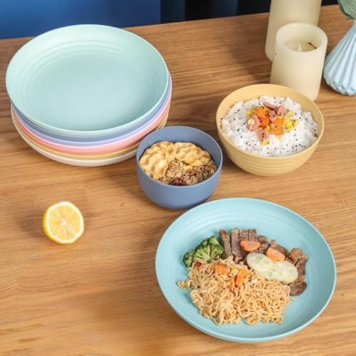 OMNIRA Unbreakable Wheat Straw Dinnerware Set for 4 (32 PCS) – Microwave & Dishwasher Safe – BPA-Free – Lightweight Plates, Bowls & Cups for Camping, Kids & Everyday Use