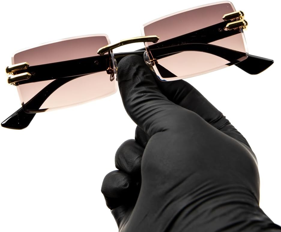 Street Knitted Men Women Stylish Square Rimless Gold Frame Stylish Burgundy Gradient Tinted Shades 90s Rectangle Cool Frameless Retro Trendy Hip Hop Old School Unisex Sunglasses - Image 2