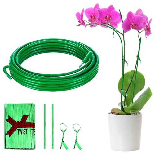 16ft Bendable & Cuttable Plant Stakes, Green Orchid Flower Stem Support Sticks with 800 Ties for Monsteras Money Trees Indoor Potted Plants Beans