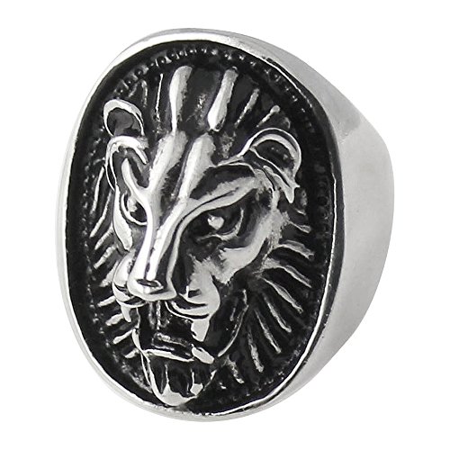 AtoZ Piercing Stainless Steel Vintage Roaring Lion Shield Men Biker Finger Ring Jewelry - Size 10