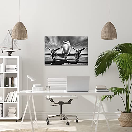 Artkissmore Black And White Airplane Wall Art - Modern Turbo Engine Aircraft Pictures Canvas Artwork For Boys Room Home Office Wall Decoration Framed Plane Artwork 24X36 Inch #TOP1