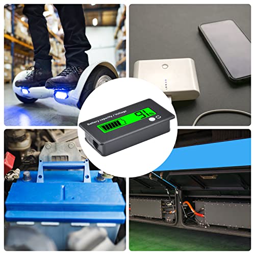 VOKTTA Batteriekapazität Spannung Meter mit Alarm DC 12V 24V 36V 48V 72V Batteriewächter Blei-Säure und Lithium Ion Batterietester (Grünes Licht)