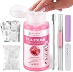 Nail Polish Remover 300ml, Press Pump, with Removal Tool, Rose Cuticle Oil | Gentle Rose Oil Formula, Quickly Removes Nail Polish & Gel, Large-Size Soak Off Remover Kit 10.15 Fl Oz, Salon & DIY Use