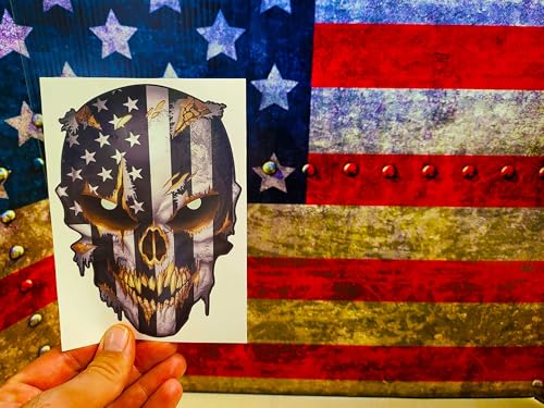 Image of Skull with Reflective Eyes American Flag Vinyl Decal Stickers Car Truck Sniper Marines Army Navy Military Graphic