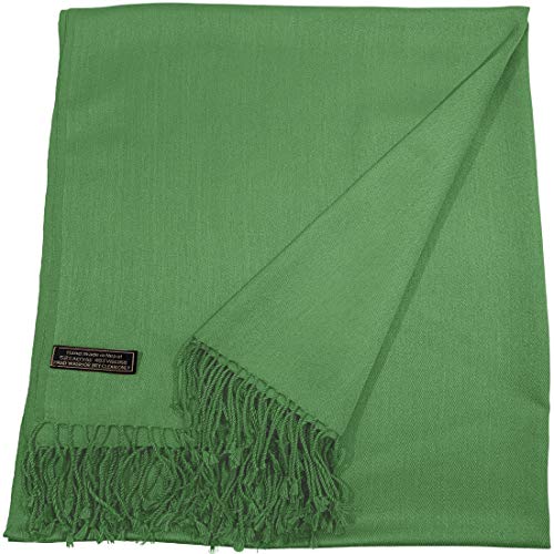 CJ Apparel Forest Green Solid Color Tassels Design Nepalese Shawl Seconds Scarf Wrap Stole Throw Head Wrap Pashmina Hand Made in Nepal New3
