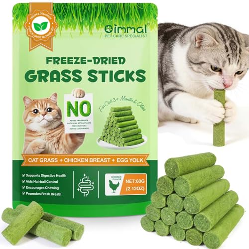 Cat Grass Sticks Cat Grass Treats for Indoor Food 60g Freeze Dried Cat Chew Sticks for Dental and Teeth Cleaning Crunchy Hairball Remedy Remove Snacks Healthy Digestive Natural Chicken