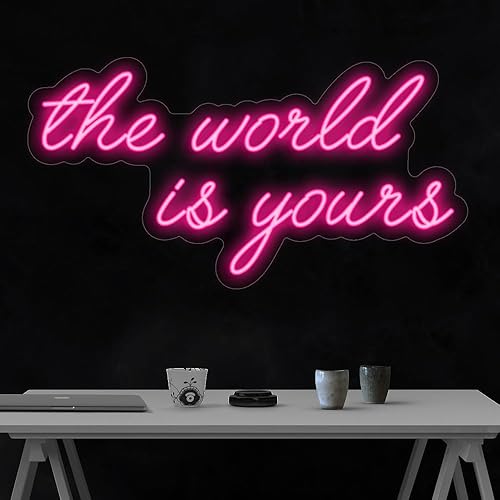 Letrero LED de neón LF021 con texto en inglés «The world is tuy», fabricado en Estados Unidos