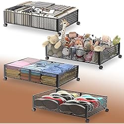 Cajones Para Juguetes Con Ruedas Innotic 4 Piezas Caja Bajo Cama con Ruedas, Multiusos Cajas Almacenaje Ropa Estante Metálico Almacenaje Bajo Cama Plegable Caja Almacenaje Ropa Para Ropa Debajo Cama,Zapatos,Mantas,Juguetes,Libros