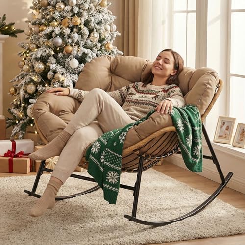 NICESOUL Indoor Outdoor Papasan Rocking Chair with Cushion, Oversized All