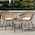 Tappio 3 Piece Outdoor Wicker Furniture Patio Bistro Set, Balcony Furniture Rattan Conversation Sets, Outdoor Patio Chairs Set for Porch Poolside Garden, Beige