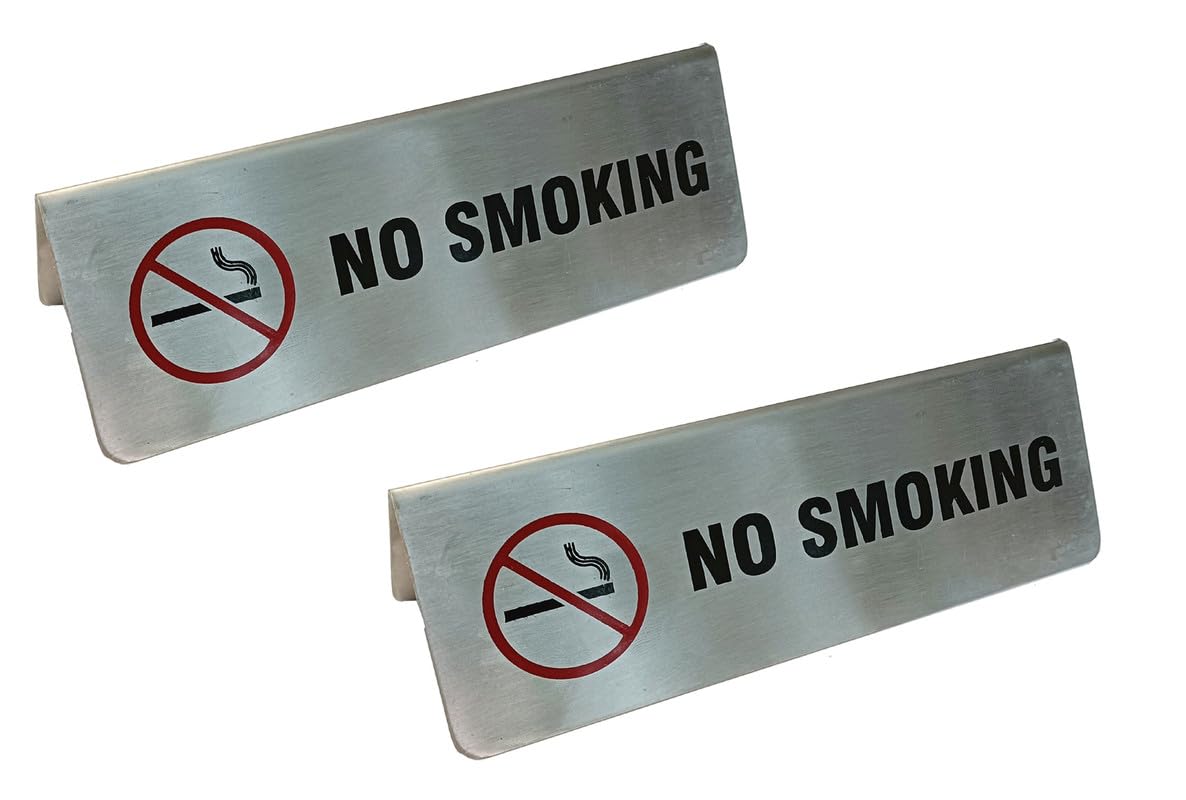 Paulsons Hospitality Stainless Steel No Smoking Tent Card Double Side Warning Restaurant Hotel No Smoking Desk Logo Table Display Stand Size: 6"x 2" (Pack of 2Pc)