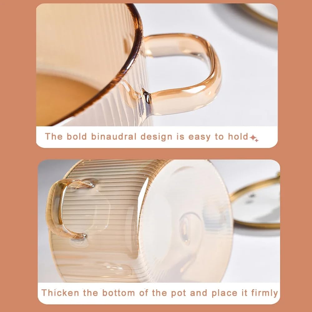 Avastro 1.5L Gold Transparent Soup Pot Heat Resistant Microwave Fire Heating Dual Handles Nonstick Glass Saucepan with Cover Kitchen Cooking Tools Pack of 1 1
