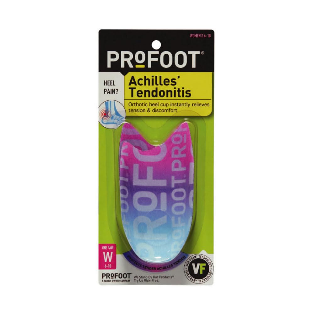 PROFOOT Achilles Tendonitis Orthotic Heel Cup for Women Sizes 6-10 - Pain Relief Shoe Inserts for Heel Support