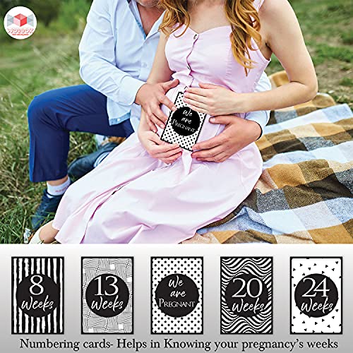 Image of Wobbox Pregnancy Milestone Cards, Black & White, Pregnancy Journey, Weeks Growth Milestone Cards, Pregnancy Gift Scrapbook Photo Keepsake - Set of 27 Pieces