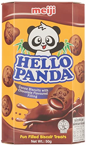 Image of Meiji Hello Panda Cocoa Biscuits with Chocolate Flavoured Filling (Pack of 6-300g)| Bite Sized Cocoa Biscuits (Double Chocolate)