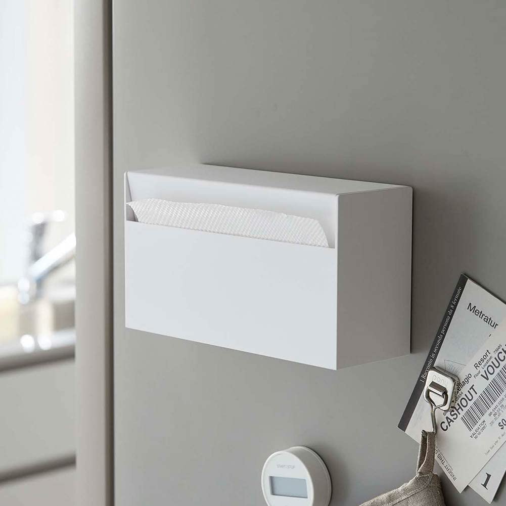 Yamazaki Industries 5439 Magnetic Paper Holder, White, Approx. W 9.6 x D 3.4 x H 5.3 inches (24.5 x 8.7 x 13.5 cm), Tower, Paper Towel Case