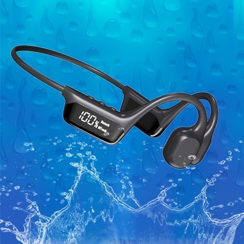 Swim Headphones Bone Conduction Open Ear Headset MP3 Player Built-in 32G Memory IP68 Underwater Waterproof Stereo Bluetooth Earphone LED Screen for Driving Bicycling Running Skiing-Polish Black S10